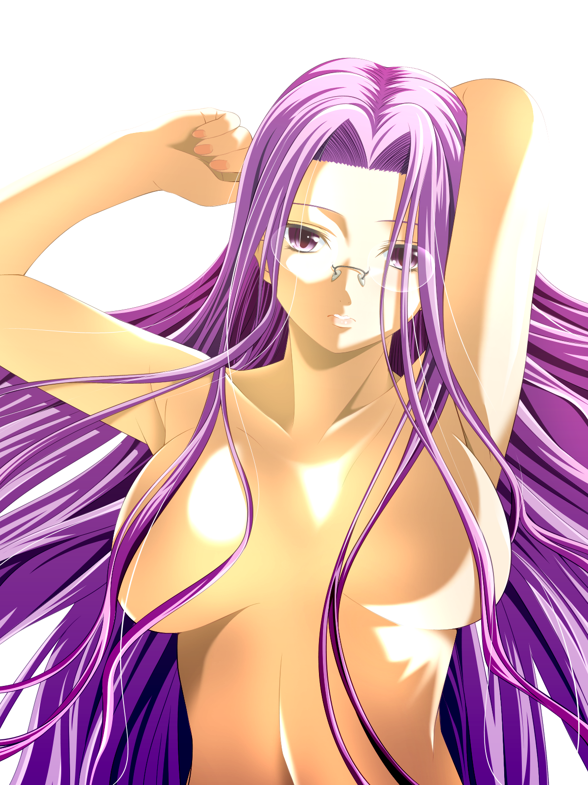 medusa (fate), medusa (rider) (fate), fate/stay night, fate (series), highres, 00s, armpits, arms up, glasses