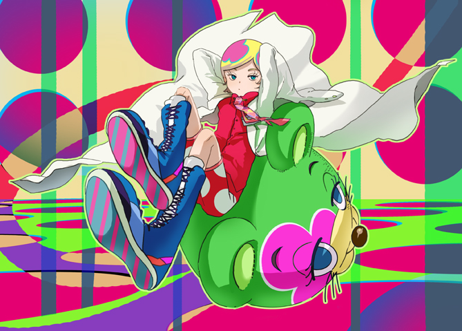 irabu ichirou, kuuchuu buranko, trapeze, 00s, 1boy, blonde hair, blue boots, blue eyes, boots, doctor, male focus, multicolored hair, solo