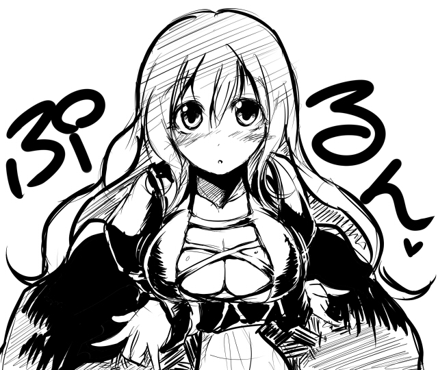 fechirin, hijiri byakuren, touhou, 1girl, breasts, cleavage, female focus, greyscale, large breasts, monochrome, simple background, solo