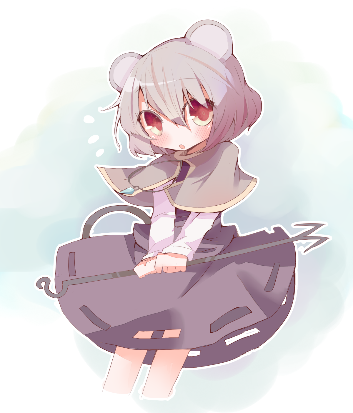 yatani row, nazrin, touhou, bad id, bad pixiv id, highres, 1girl, animal ears, blush, female focus, gradient background, jewelry, mouse ears, mouse tail, pendant, solo, tail