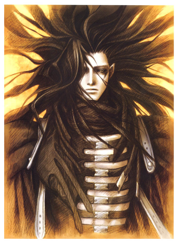 kita senri, ashura (samurai spirits), samurai spirits, snk, official art, 1boy, black hair, hair over one eye, long hair, male focus, solo, yellow eyes