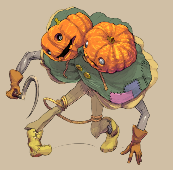 artist request, buttons, halloween, hook, monster, pumpkin, rope, sickle