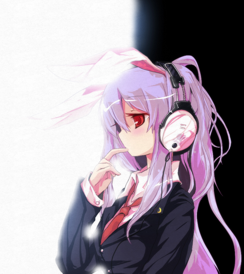 reisen udongein inaba, touhou, 1girl, animal ears, female focus, headphones, rabbit ears, red eyes, solo, upper body