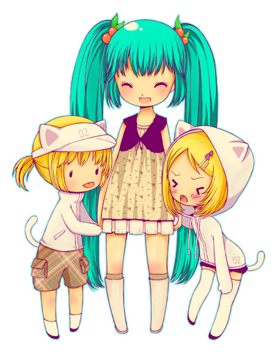 alice vysochina, hatsune miku, kagamine len, kagamine rin, vocaloid, purple footwear, white legwear, bad id, bad pixiv id, > <, 1boy, 2girls, :d, :p, ^ ^, alternate costume, animal ears, animal hat, animal hood, aqua hair, blonde hair, blush, boots, cat ears, cat hat, cat hood, cat tail, chibi, closed eyes, clothes writing, dress, fighting, floral print, food-themed hair ornament, full body, gloves, green hair, hair ornament, hairclip, hat, holding hands, hood, hooded jacket, hoodie, jacket, kneehighs, leaning forward, legs apart, long hair, looking at another, looking at viewer, matching outfits, microskirt, miniskirt, multiple girls, open mouth, plaid clothes, plaid shorts, pocket, ponytail, print dress, sandwiched, shoes, short hair, shorts, siblings, simple background, skirt, sleeveless, sleeveless dress, smile, socks, solid oval eyes, standing, swept bangs, tail, thighhighs, tongue, tongue out, turtleneck, twins, twintails, very long hair, visor cap, white background, zettai ryouiki, zipper