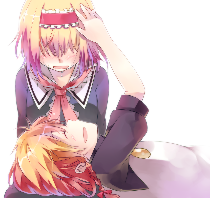 kimino tomonari, alice margatroid, kirisame marisa, touhou, 2girls, blonde hair, blush, braid, female focus, hairband, multiple girls, short hair, tears