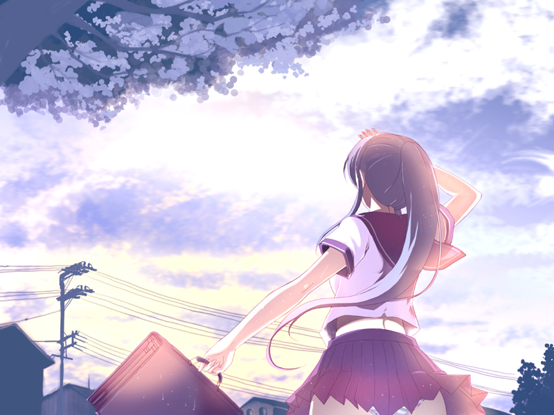 kanu (artist), original, bad id, bad pixiv id, 1girl, female focus, outdoors, panties, ponytail, school uniform, sky, solo, striped clothes, striped panties, underwear