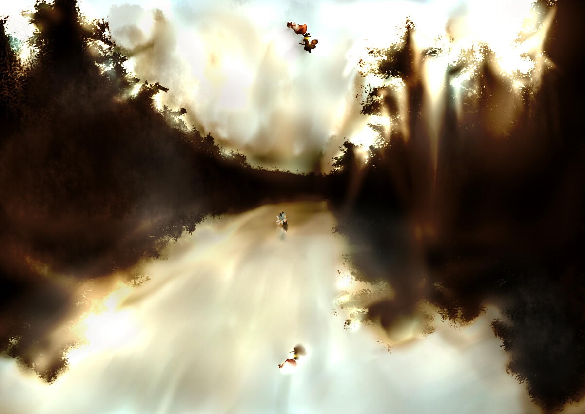 mifuru, cirno, hakurei reimu, kirisame marisa, embodiment of scarlet devil, touhou, bad id, bad pixiv id, reflection, scenery, water