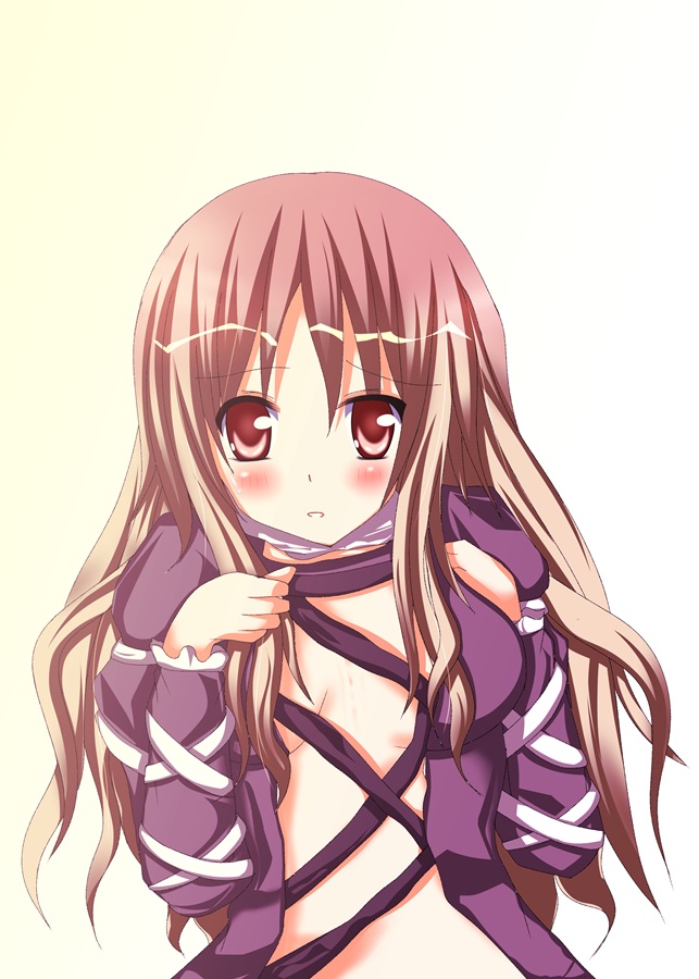 kyowosuke, sasa-megumi-nation, hijiri byakuren, touhou, bad id, bad pixiv id, 1girl, breasts, cleavage, dress, female focus, gradient hair, long hair, multicolored hair, no bra, open clothes, open dress, red eyes, small breasts, solo