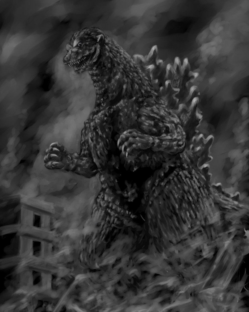 d-ma, godzilla, godzilla (1954 movie), godzilla (series), toho, greyscale, kaiju, monochrome, monster