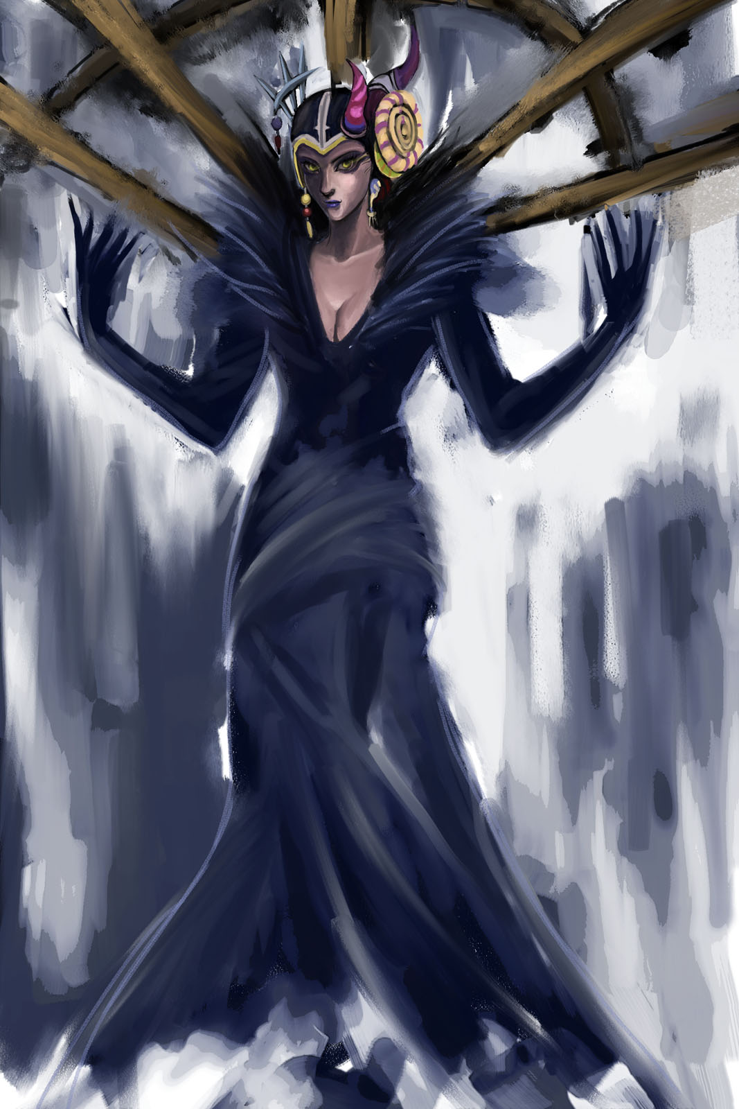 bccp, edea kramer, final fantasy, final fantasy viii, bad id, bad pixiv id, highres, 1990s (style), 1boy, breasts, cleavage, dress, gown, lipstick, makeup, male focus, medium breasts, solo, yellow eyes