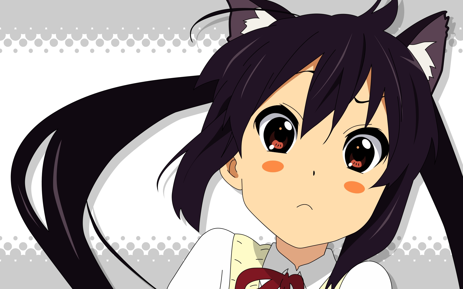 nakano azusa, k-on!, highres, 00s, 1girl, animal ears, black hair, blush stickers, cat ears, female focus, long hair, solo