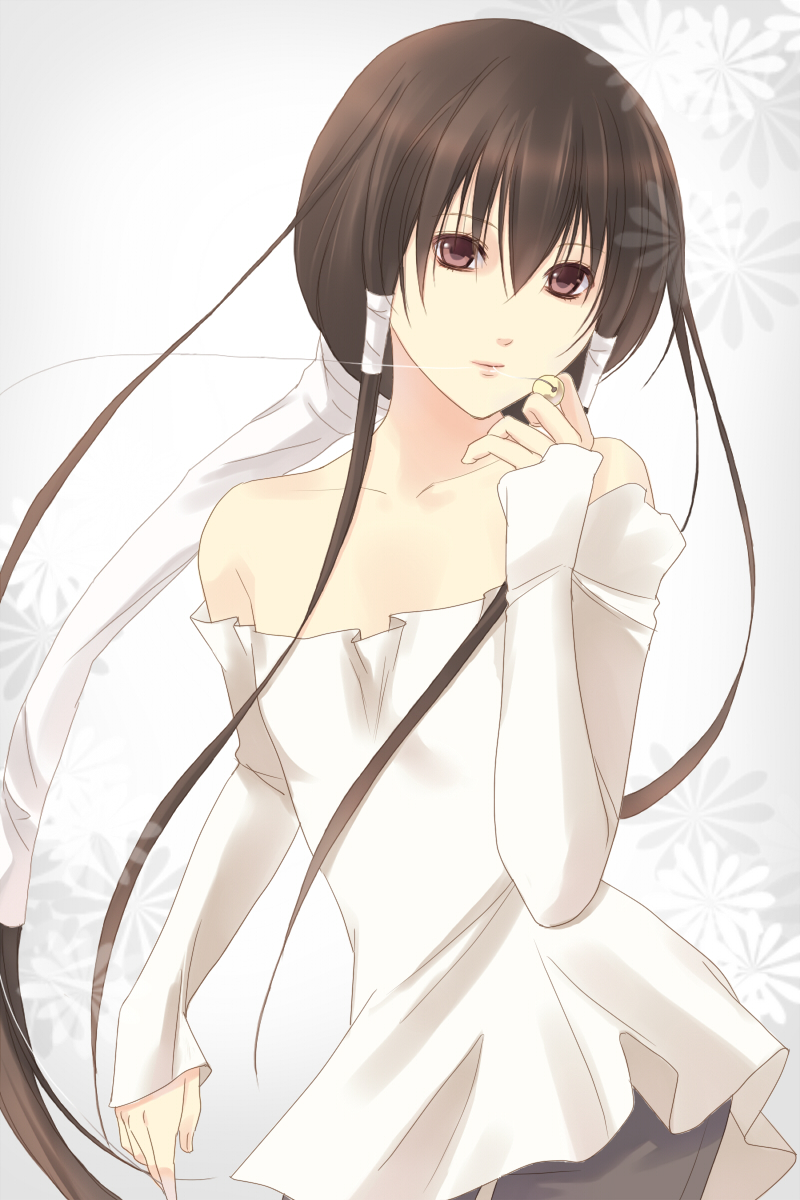 papillon10, fuuchouin kazuki, getbackers, bad id, bad pixiv id, highres, 1boy, androgynous, bell, brown eyes, brown hair, crossdressing, crossdressing (mtf), jingle bell, long hair, male focus, solo, trap, very long hair