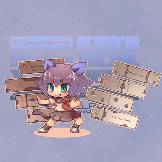 sankuma, ikeda naga, original, 1girl, animal ears, chibi, female focus, fighting stance, full body, school uniform, solo, tail