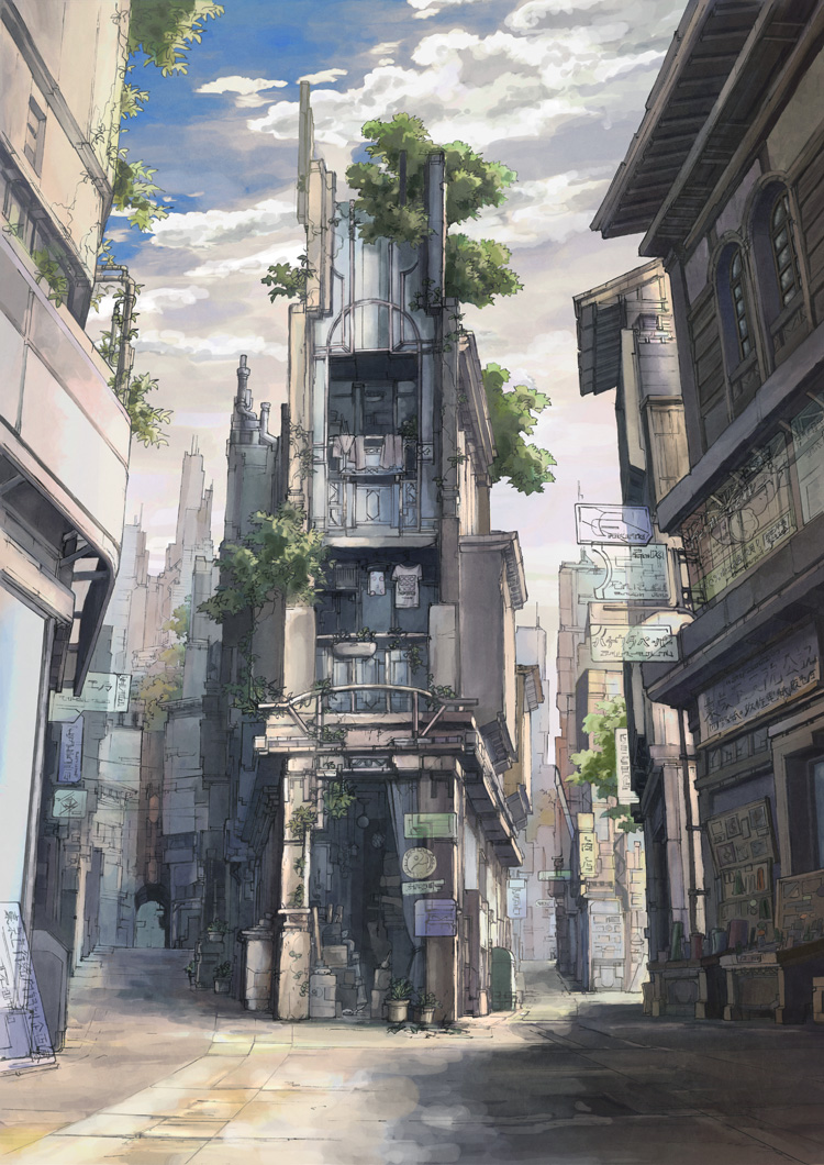 k kanehira, original, building, city, no humans, road, scenery, street