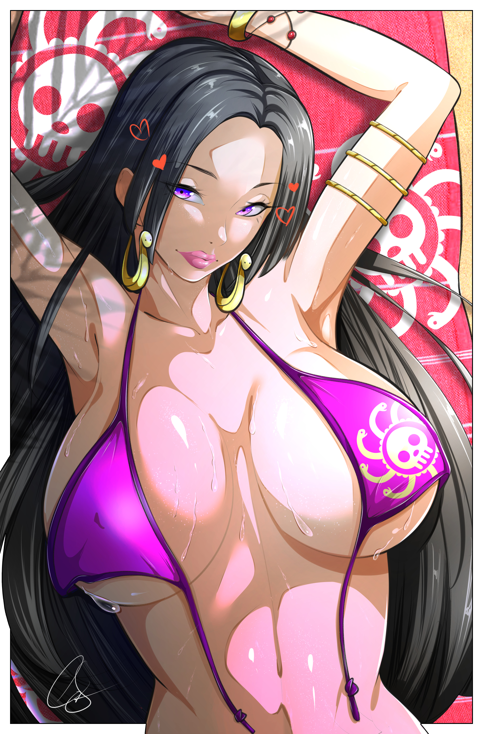 dark-sq7, boa hancock, one piece, 1girl, bikini, breasts, huge breasts, long hair, swimsuit