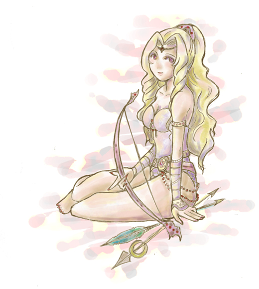 naa (54891637), rosa farrell, final fantasy, final fantasy iv, 1990s (style), arrow (projectile), blonde hair, bow (weapon), leotard, long hair, ponytail, tiara, weapon