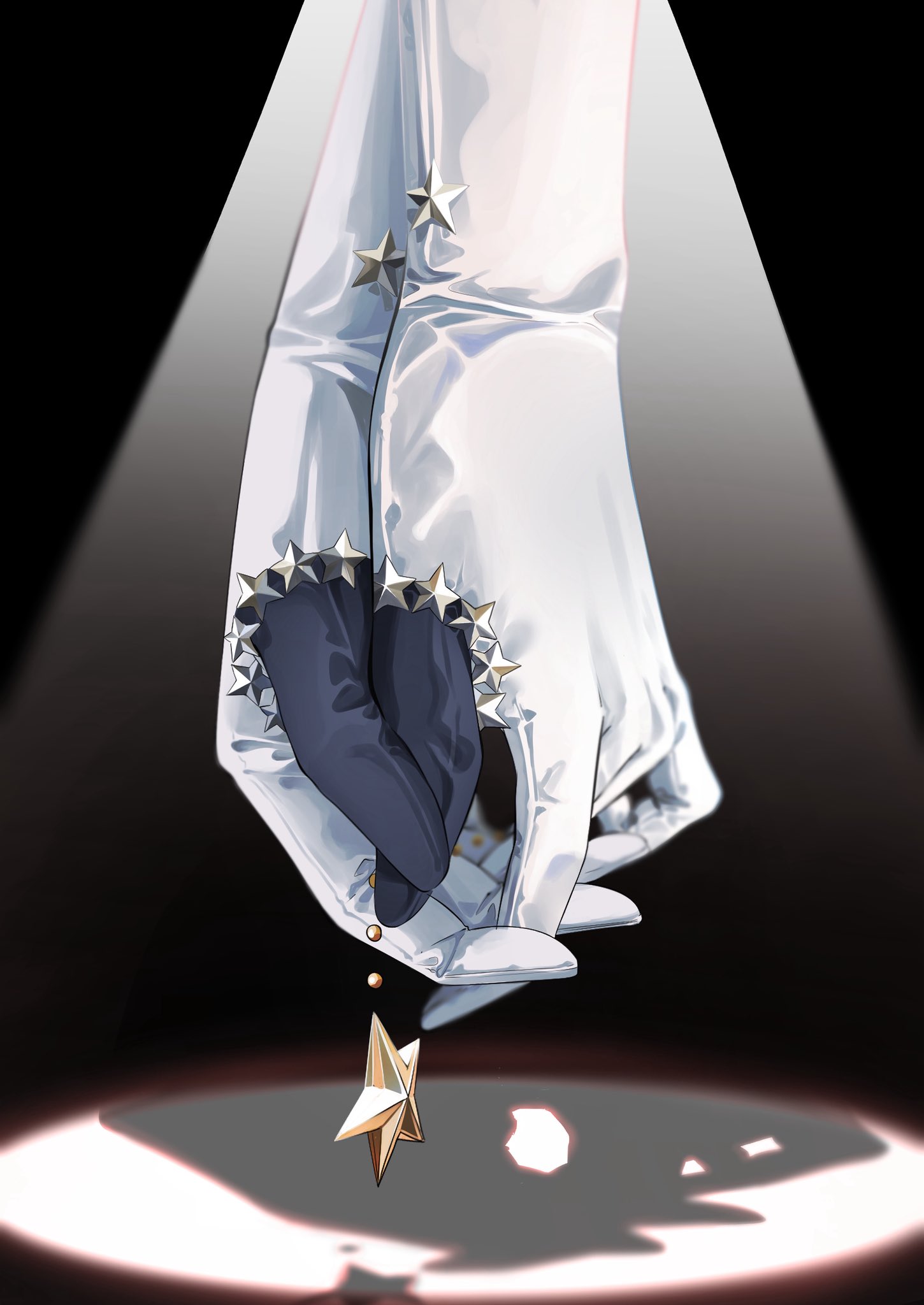 tanishi (hetianming11093), shirakami fubuki, shirakami fubuki (fbkingdom), hololive, commentary, highres, 1girl, gloves, hand focus, own hands together, solo, star (symbol), virtual youtuber, white gloves