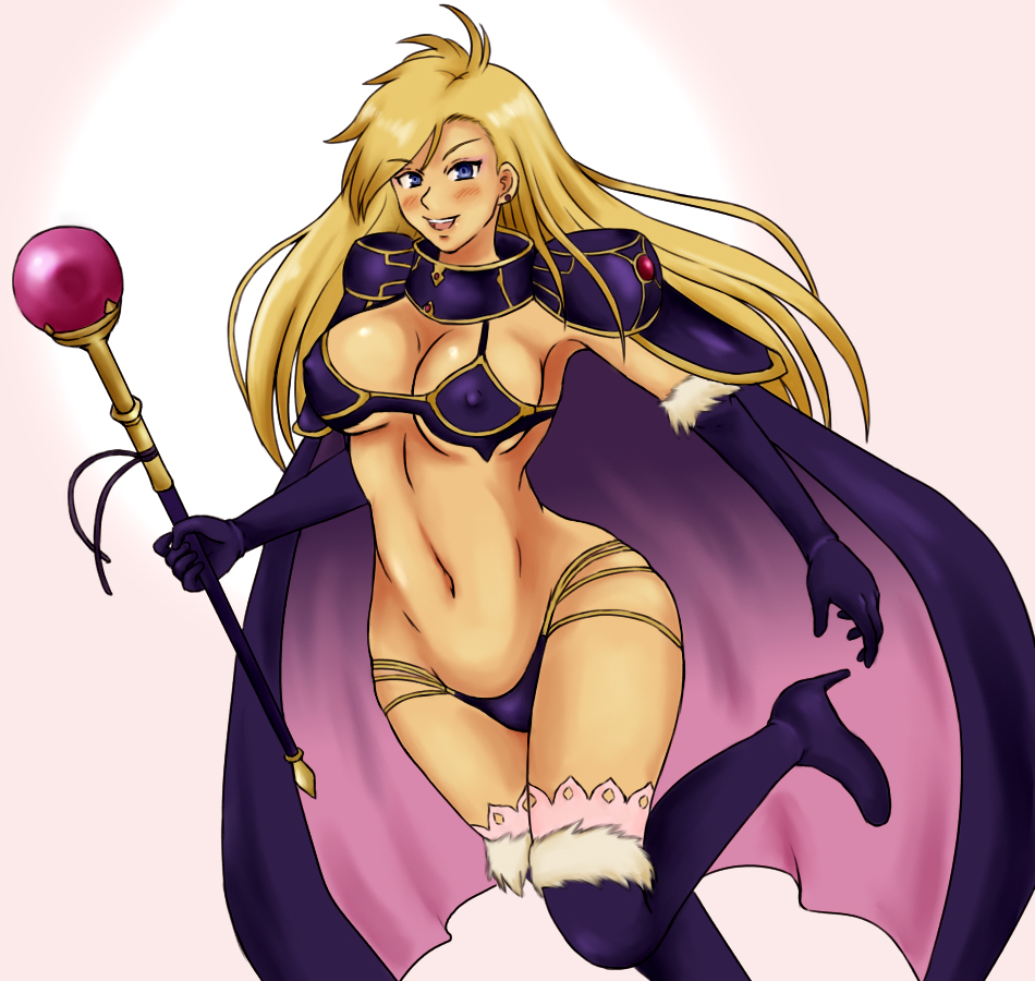 momo 765, rirakukan, dela delon, brandish (video game), tagme, 1girl, blonde hair, blue eyes, female focus, long hair, solo