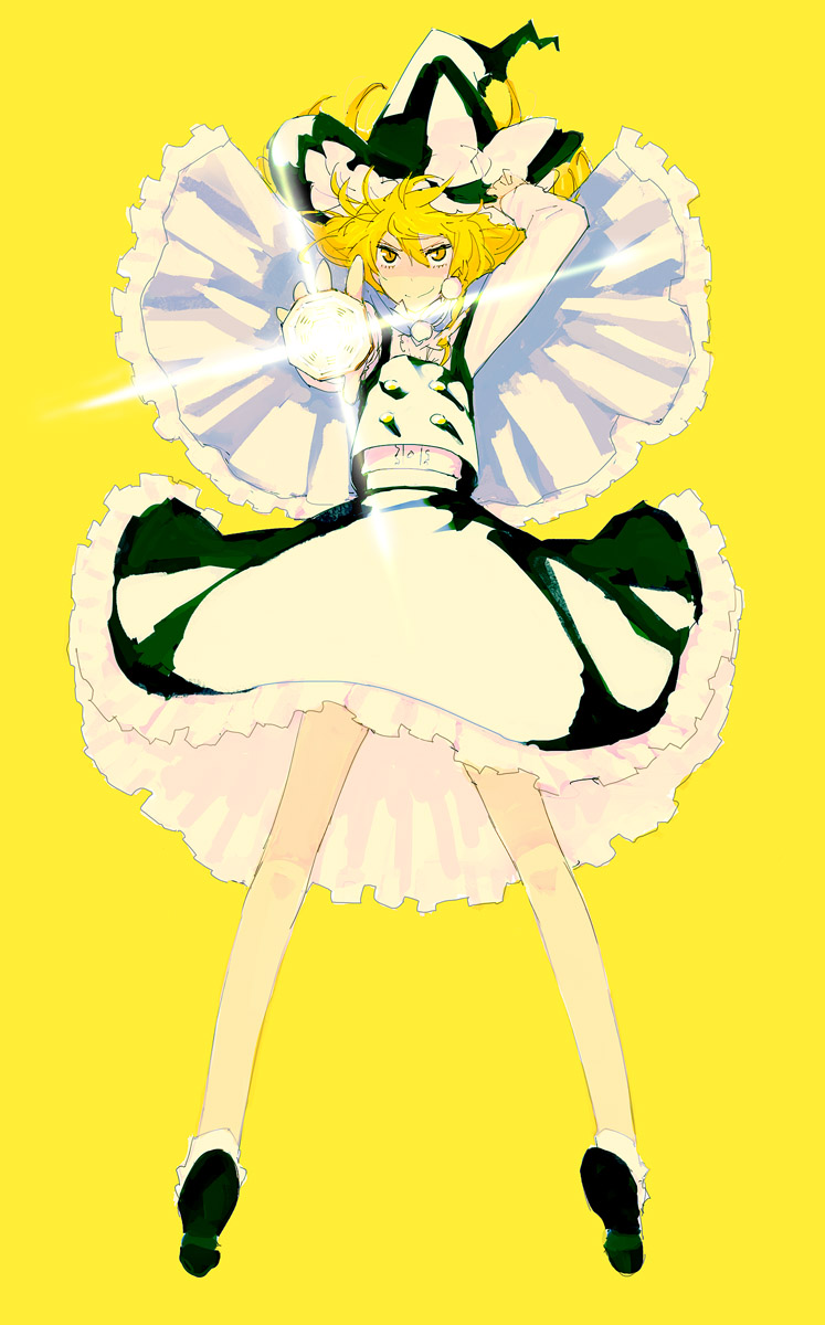 minakata sunao, kirisame marisa, touhou, highres, 1girl, blonde hair, female focus, full body, hat, mini-hakkero, simple background, solo