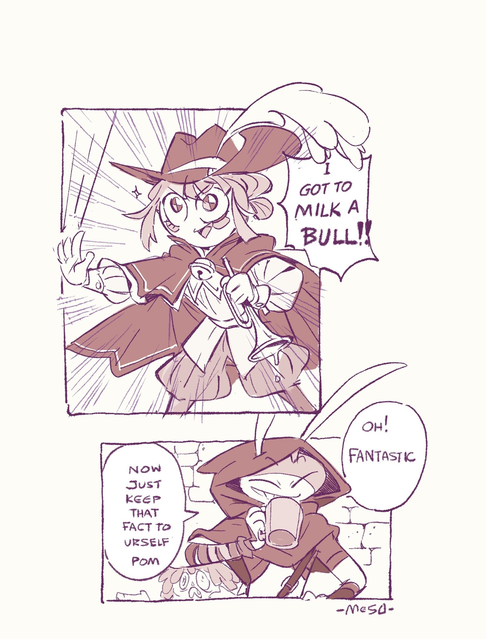 mesoutk1, jax (the amazing digital circus), pomni (the amazing digital circus), ragatha (the amazing digital circus), dungeon meshi, the amazing digital circus, 1boy, 2girls, brick wall, cape, closed eyes, cup, hat feather, hood, instrument, medium hair, monochrome, mug, multiple girls, rabbit boy, scene reference, smile, trumpet