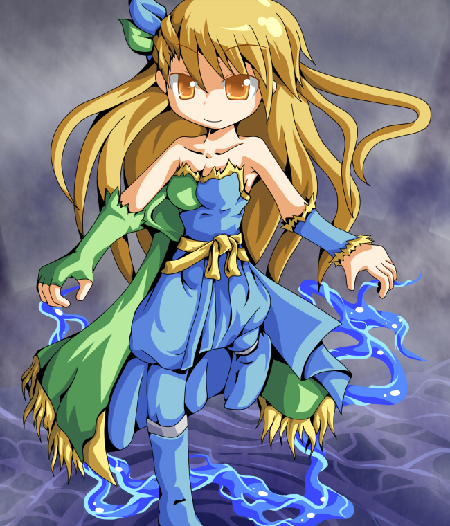 caraduki, final fantasy, final fantasy v, 1990s (style), blonde hair, long hair, siren (monster), water, yellow eyes