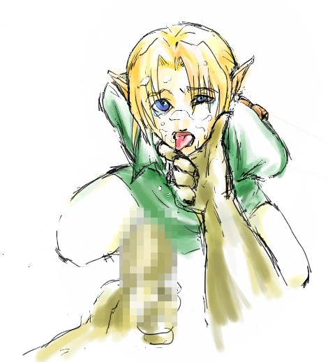 ganondorf, link, nintendo, the legend of zelda, 2boys, bdsm, blonde hair, blue eyes, bondage, bound, censored, cum, cum on body, face stroking, facial, forced, male focus, multiple boys, open mouth, penis, pointy ears, tears, tongue, white background, yaoi