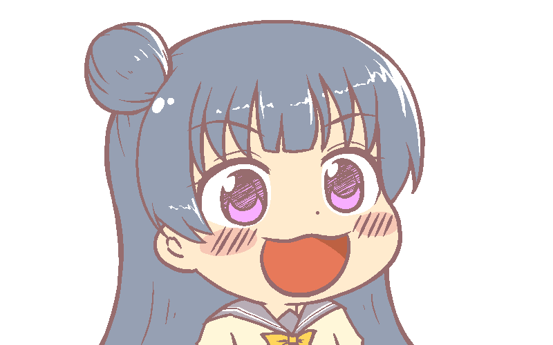ikiyouz, tsushima yoshiko, love live!, love live! sunshine!!, commentary request, blue hair, blush, bow, bowtie, chibi, grey sailor collar, gyate gyate, hair bun, long hair, meme, purple eyes, sailor collar, school uniform, serafuku, single hair bun, single side bun, smile, transparent background, upper body, uranohoshi school uniform, winter uniform, yellow bow, yellow bowtie
