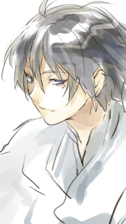 sakamoto atsumu, gender request, lowres, androgynous, black hair, mole, profile, short hair, sketch, solo