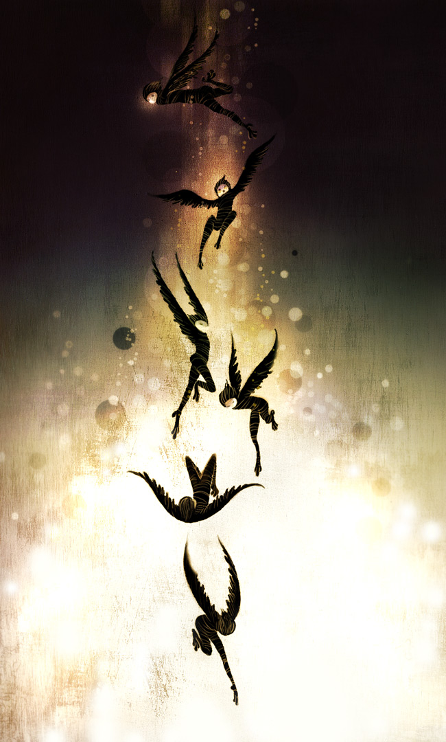 mercurycraze, enbu, original, light, bad id, bad pixiv id, falling, fine art parody, parody, shadow, wings