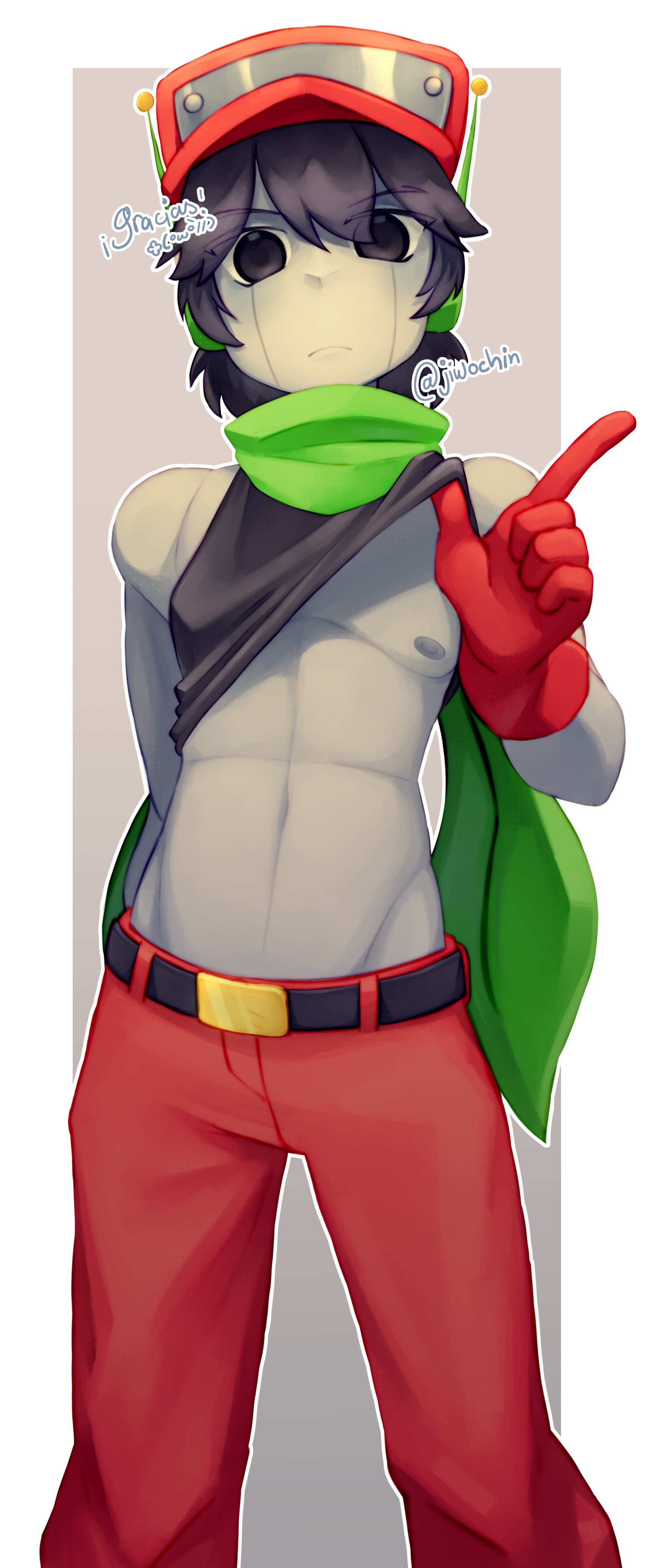 jiwochin, quote (cave story), doukutsu monogatari, 1boy, android, midriff, nipples, robot