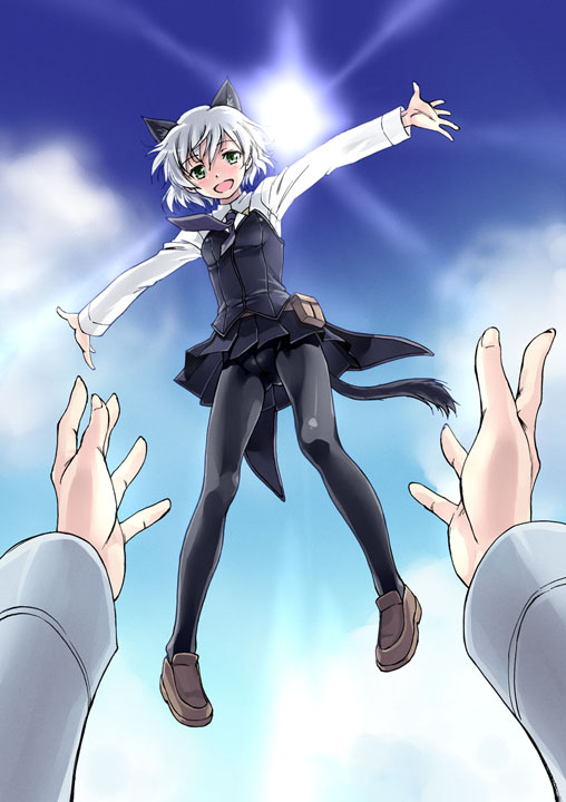 satou atsuki, sanya v. litvyak, strike witches, world witches series, 00s, 1girl, black pantyhose, latex, leggings, legs, open mouth, panties, panties under pantyhose, pantyhose, pantyshot, pov, solo focus, underwear, upskirt