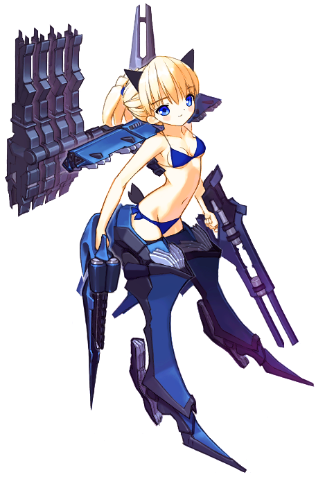 otsdarva, stasis, armored core, armored core: for answer, fromsoftware, asymmetrical dual wielding, blonde hair, blue eyes, dual wielding, energy gun, gun, holding, laser rifle, machine gun, mecha musume, rocket launcher, weapon