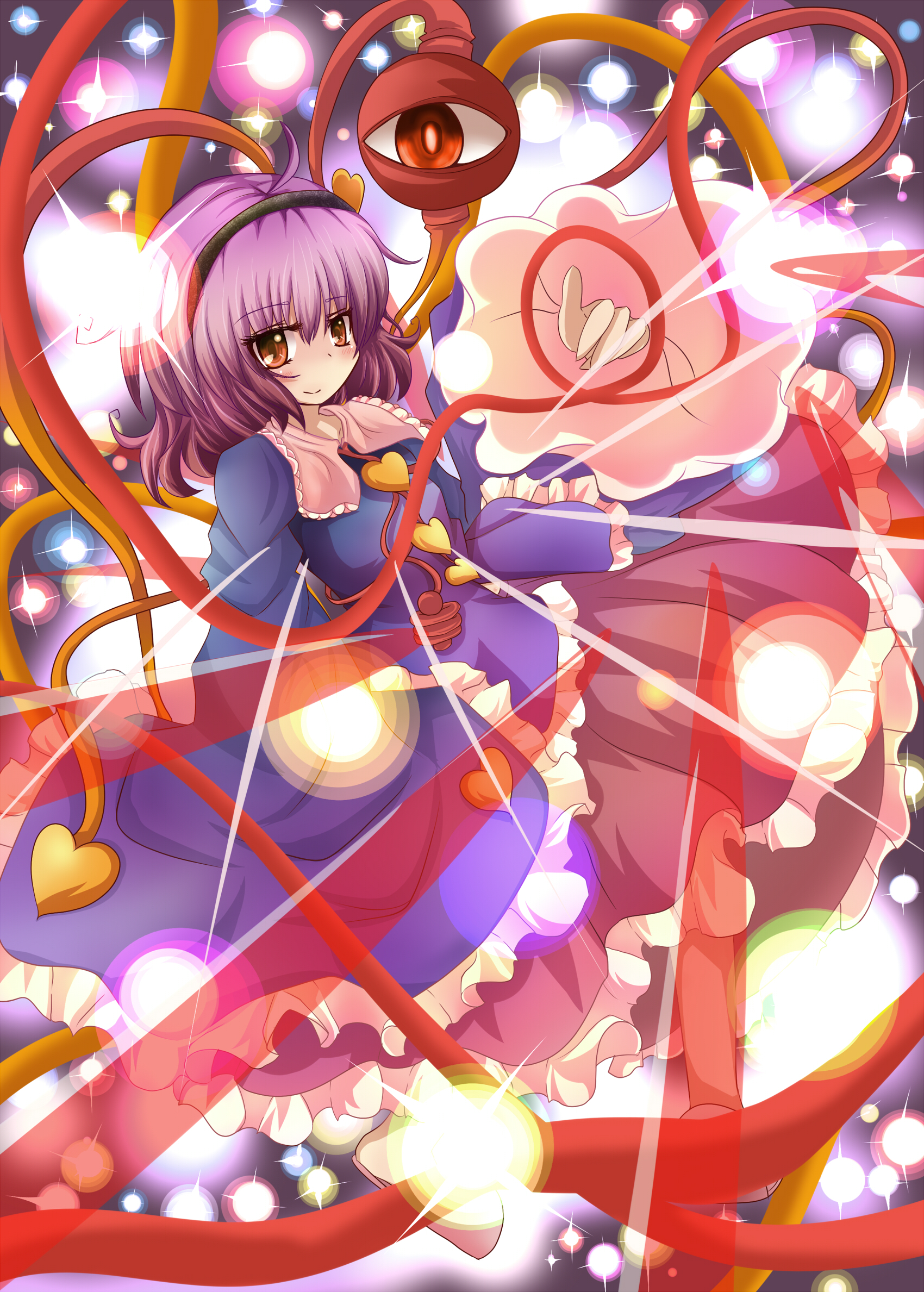 haru ion, komeiji satori, touhou, highres, 1girl, female focus, hairband, heart, pink hair, red eyes, short hair, solo