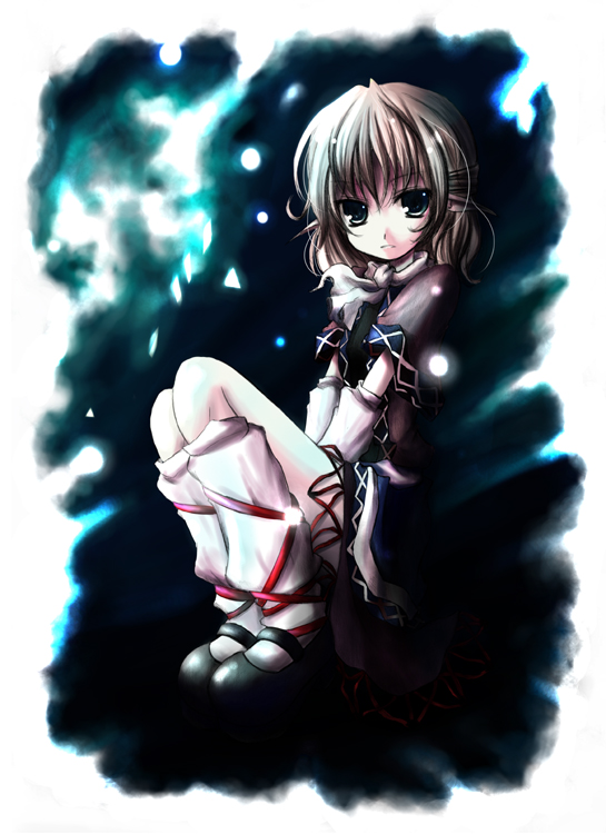 kurona, mizuhashi parsee, touhou, 1girl, arm warmers, blonde hair, female focus, green eyes, pointy ears, scarf, short hair, solo