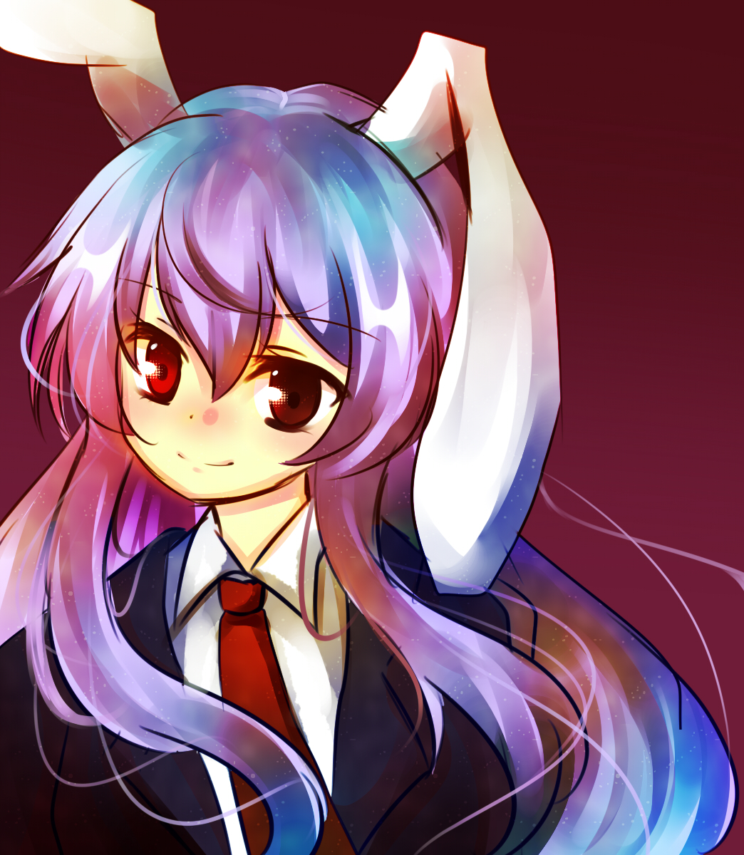 uranaishi (miraura), reisen udongein inaba, touhou, bad id, bad pixiv id, highres, 1girl, animal ears, blazer, female focus, jacket, long hair, necktie, purple hair, rabbit ears, red eyes, red necktie, solo