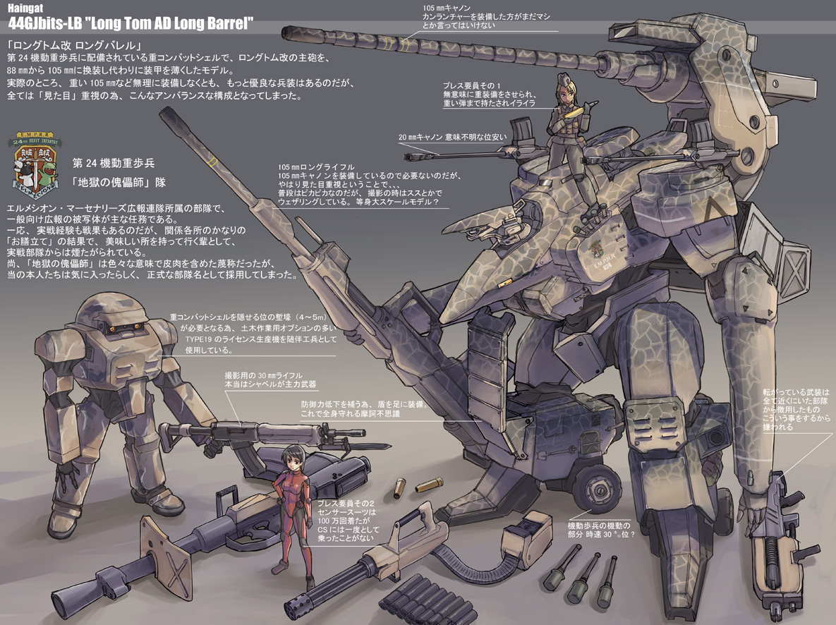 kuroyagi, original, translation request, cannon, garrison cap, gun, hat, mecha, military, robot, weapon, wheel