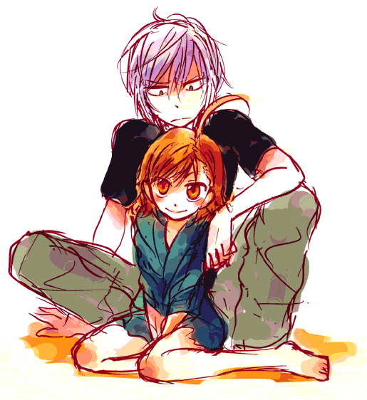 48, accelerator (toaru majutsu no index), last order (toaru majutsu no index), toaru majutsu no index, toaru majutsu no index: old testament, silver hair, 00s, ahoge, barefoot, blush, brown eyes, brown hair, frown, sitting, sketch, smile