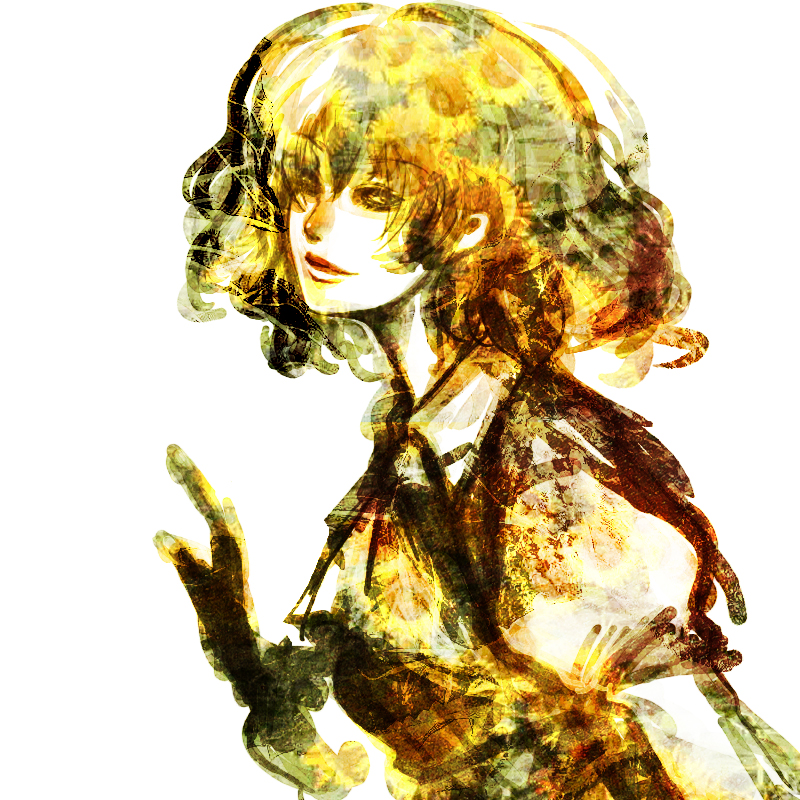 blue man, kazami yuuka, touhou, bad id, bad pixiv id, 1girl, ascot, female focus, flower, solo, sunflower, upper body, white background