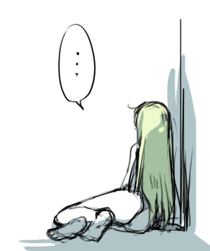 creayus, c.c., code geass, lowres, …, 00s, 1girl, ass, barefoot, feet, female focus, from behind, full body, green hair, long hair, monochrome, reclining, sketch, soles, solo, straitjacket, toes