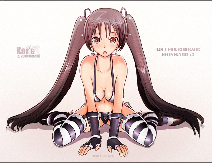 karanak, pedobear, tagme, breasts, loli, long hair, striped clothes, striped thighhighs, thighhighs