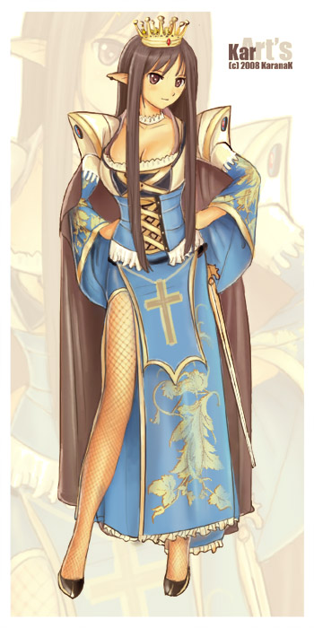 karanak, breasts, brown hair, fishnet pantyhose, fishnets, long hair, long legs, pantyhose, princess