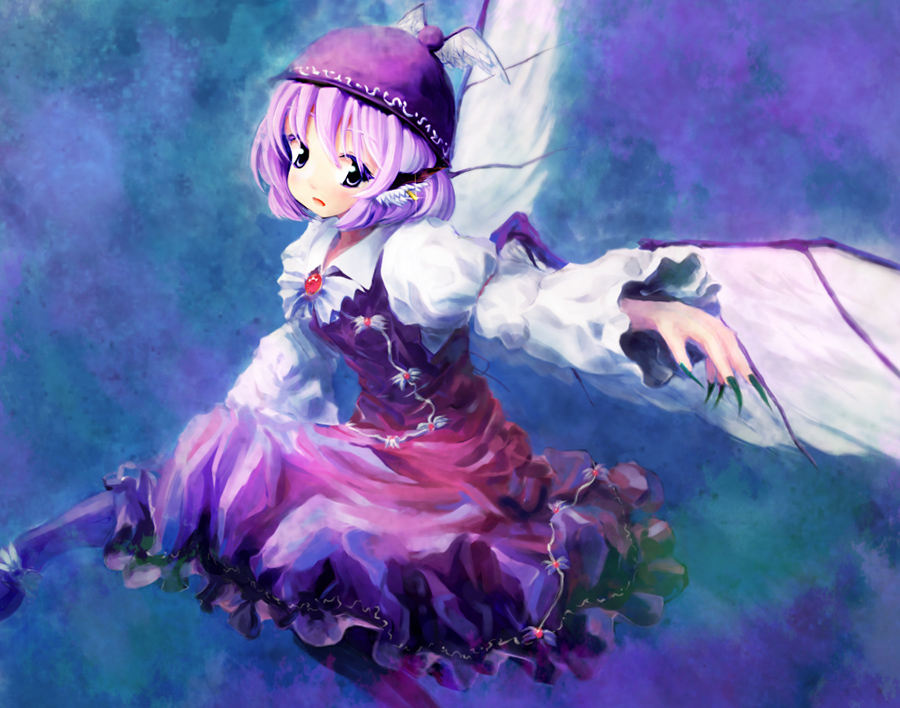 ikamagu, ikmg, mystia lorelei, touhou, 1girl, female focus, hat, pink hair, solo, wings