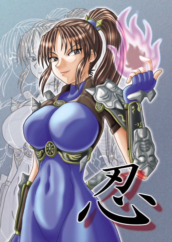 taki (soulcalibur), soul calibur, soulcalibur iii, bodysuit, brown hair, grey eyes, long hair, ponytail