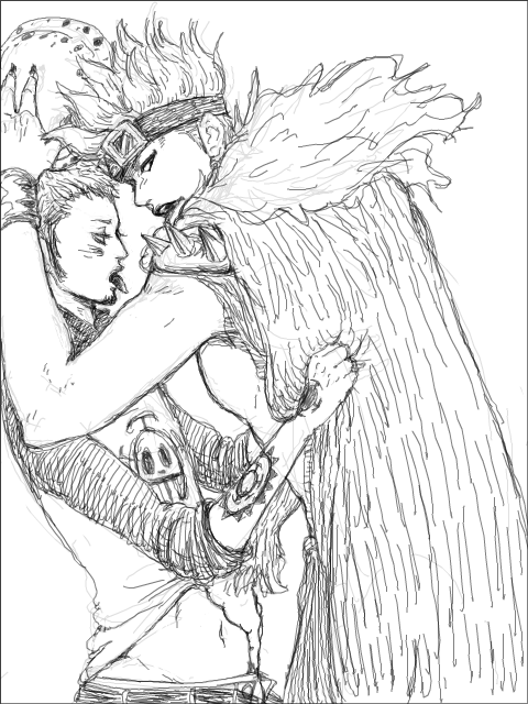 mushio, eustass kid, trafalgar law, one piece, 2boys, male focus, multiple boys, yaoi