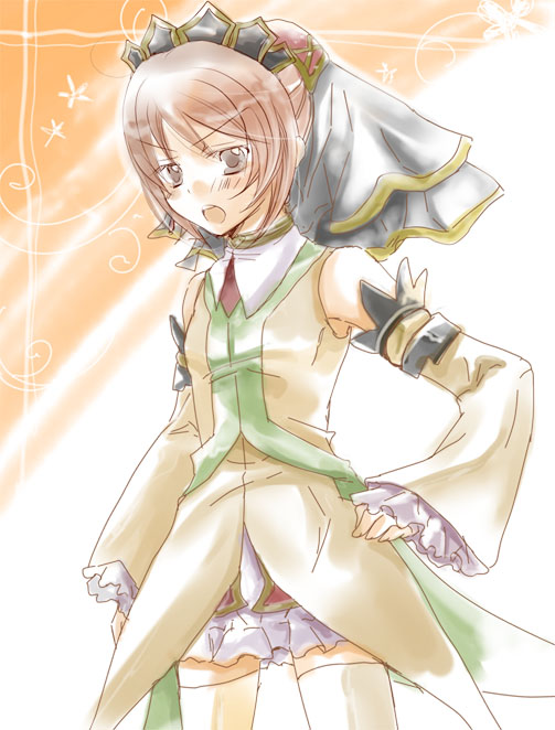 asuka rina, rita mordio, tales of (series), tales of vesperia, 00s, 1girl, brown eyes, brown hair, female focus, official alternate costume, short hair, solo, veil