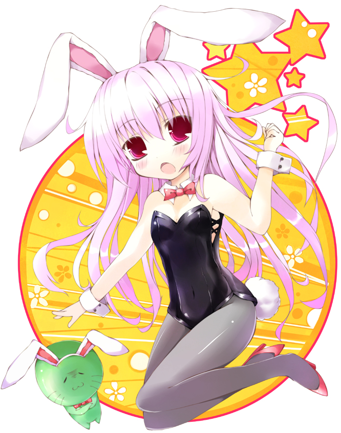 hoshikuzu, 1girl, animal ears, fake animal ears, female focus, full body, high heels, long hair, pantyhose, playboy bunny, rabbit ears, red hair, shoes, solo, tail