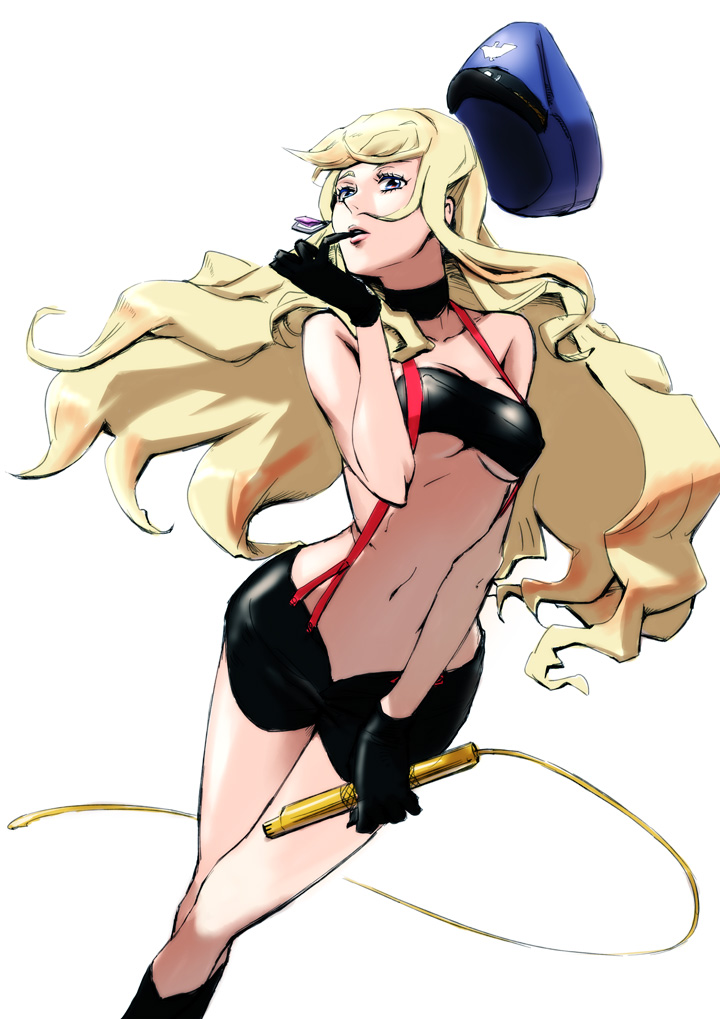 miyatsuka ringorou, miyatsukaringorou, sheryl nome, macross, macross frontier, bad id, bad pixiv id, 00s, 1girl, blonde hair, blue eyes, breasts, earrings, female focus, hat, jewelry, long hair, medium breasts, microphone, midriff, solo