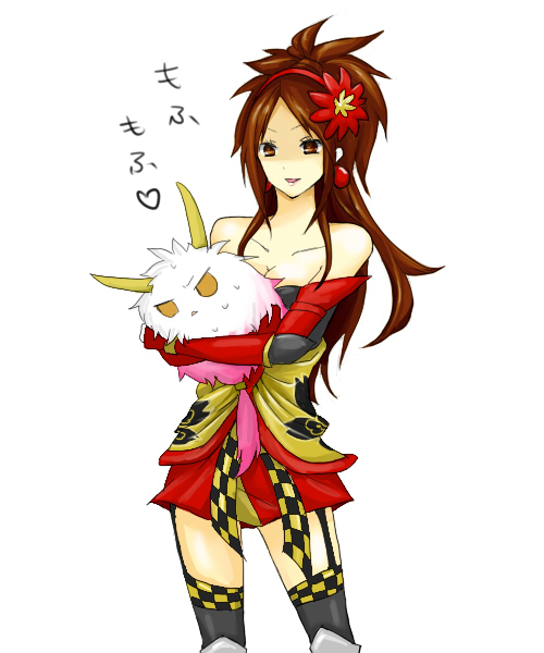 chaki (chackiin), kai (sengoku musou), sengoku musou, sengoku musou 3, brown eyes, brown hair, earrings, hair ornament, hairband, jewelry, long hair, thighhighs