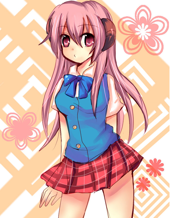 ke-a-ru, hanyuu, higurashi no naku koro ni, bad id, bad pixiv id, 00s, 1girl, female focus, horns, purple eyes, purple hair, solo