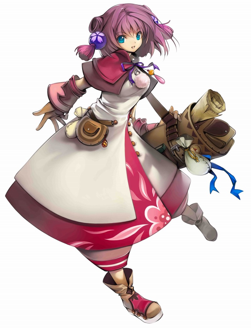 kawasumi (japonica), game arts, grandia, grandia online, official art, 1girl, blue eyes, female focus, gloves, hair ornament, purple hair, solo